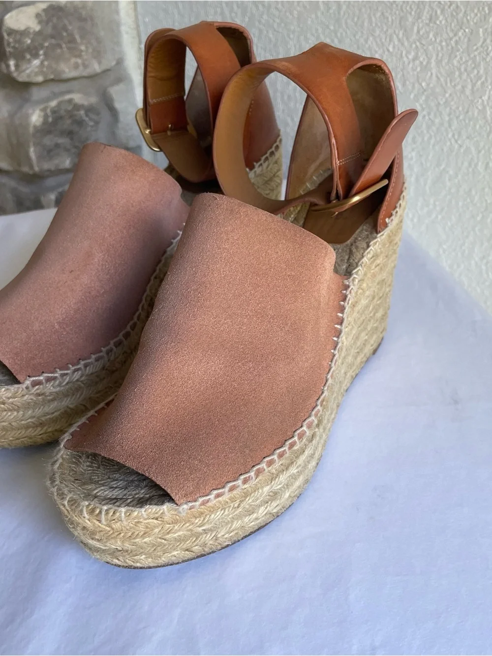 Chloe Tan Espadrille Platform Sandals